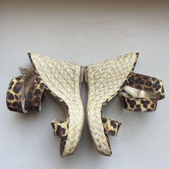 Stuart Weitzman X-Ray Animal Print Fabric Wide Strap Espadrille Wedge Sandal 7 M - Picture 5 of 16